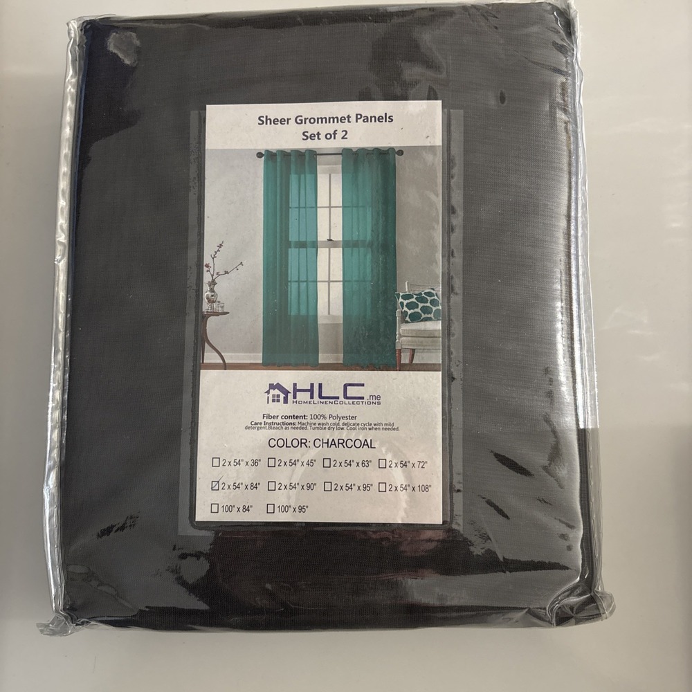 HLC Sheer Grommet Panels Charcoal Black curtains